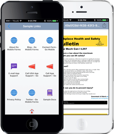 Sample-Links-Docs-Home-Screen-smart-phone-black-white-Go-Mobile-Forms